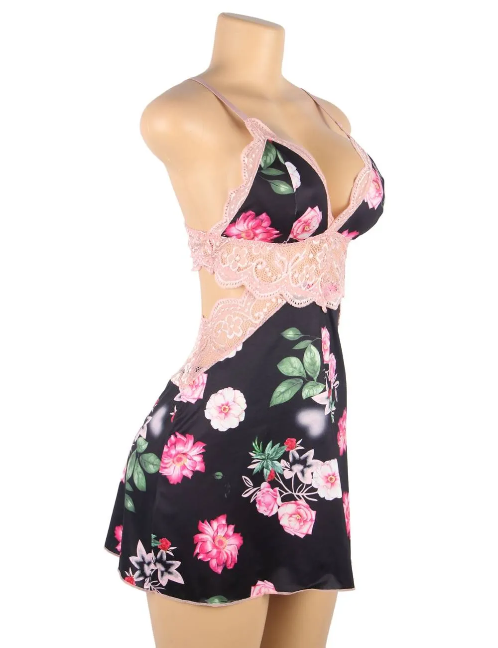 Floral Print Lace-up Babydoll Egypt Without Underwire