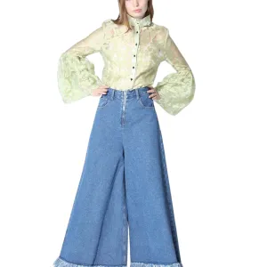 Floral Printed Chiffon Blouse with Bell Sleeve - G