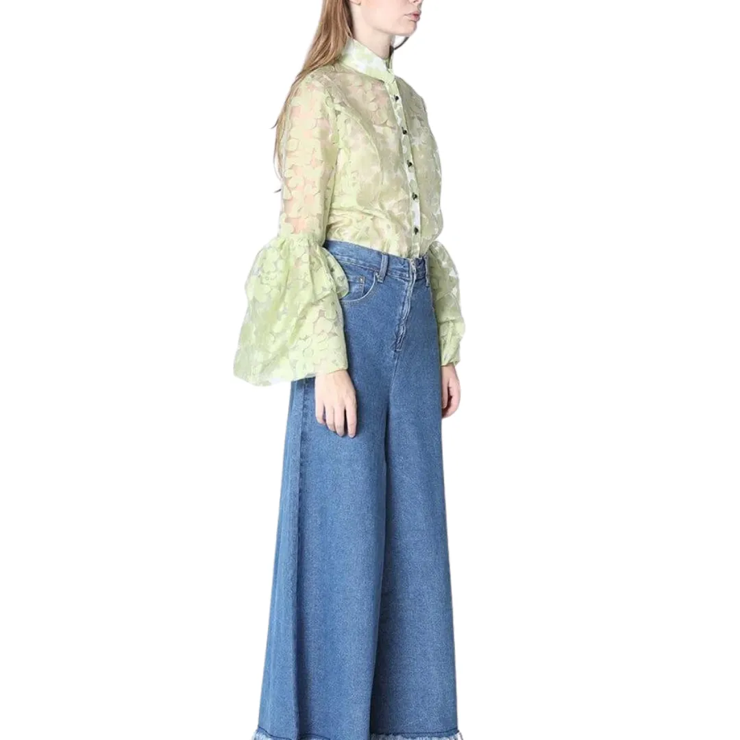 Floral Printed Chiffon Blouse with Bell Sleeve - G