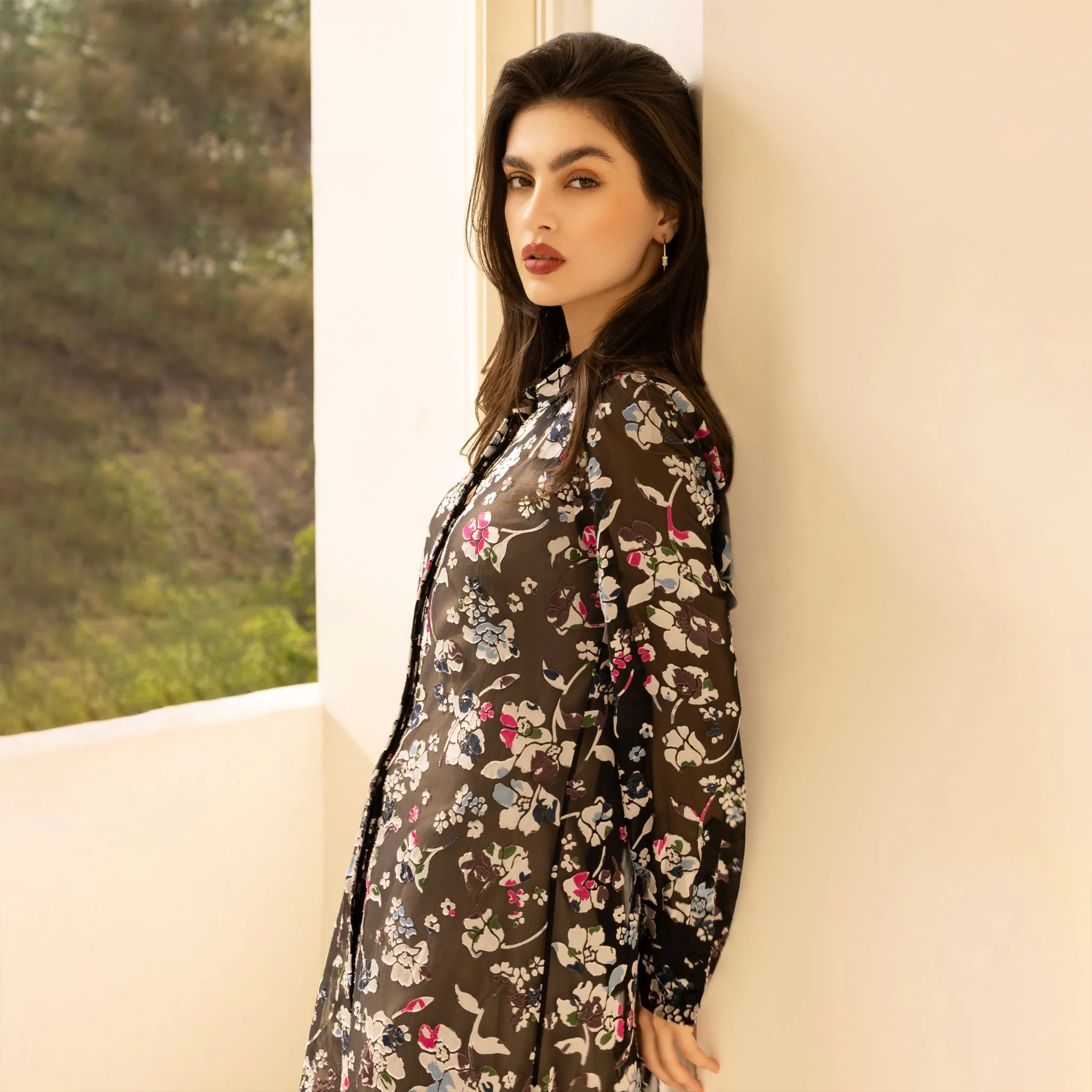 Floral silk burnt shirt Dress