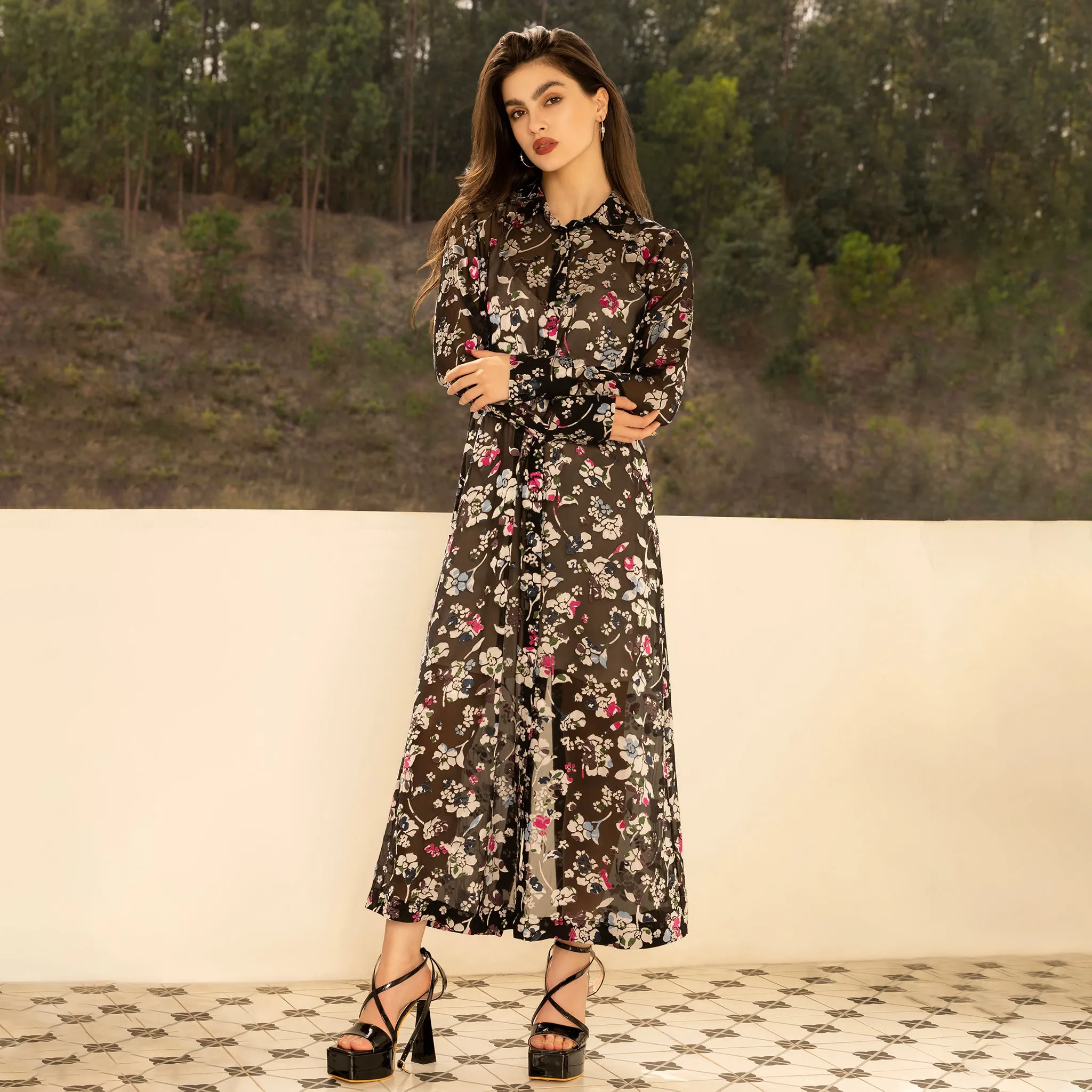 Floral silk burnt shirt Dress