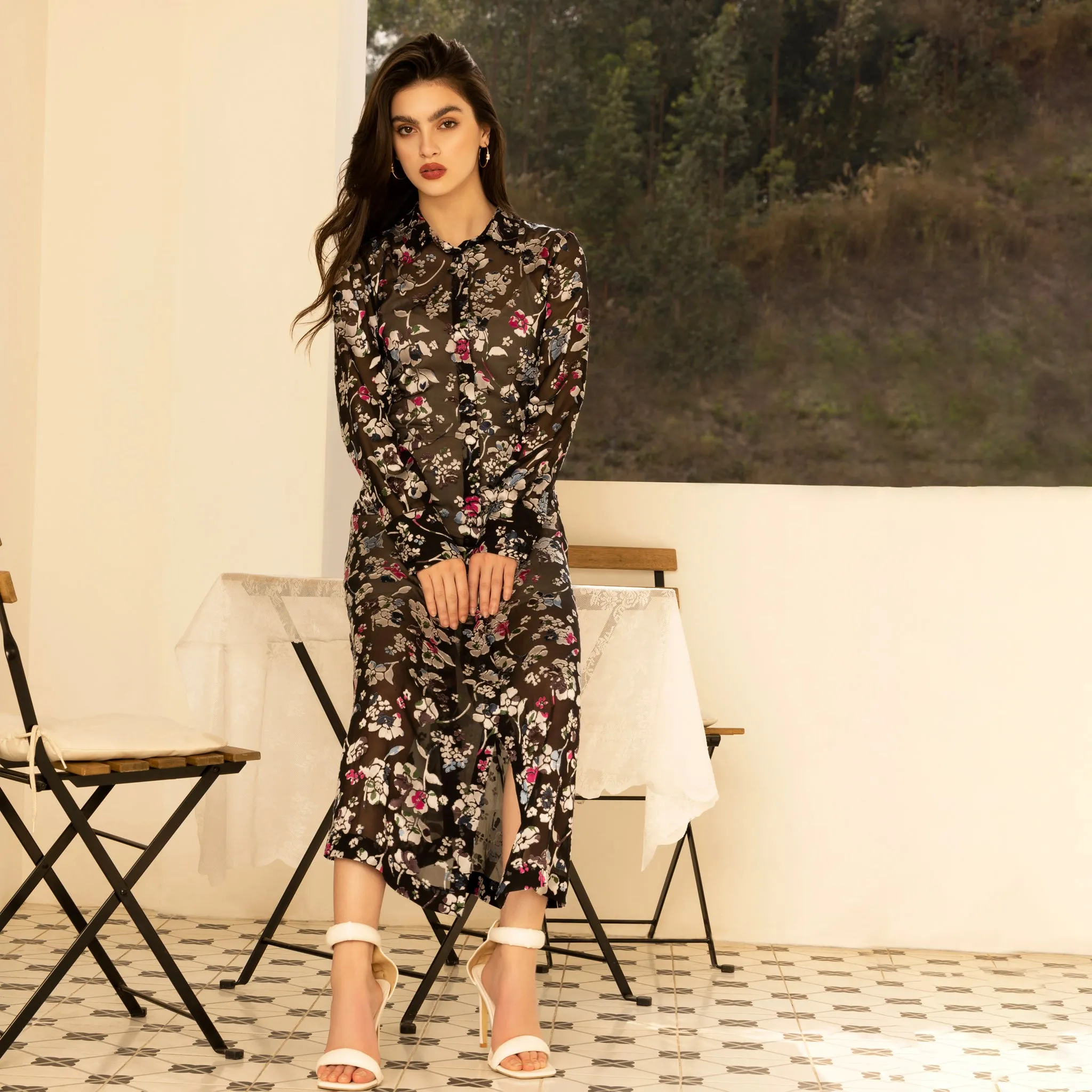 Floral silk burnt shirt Dress