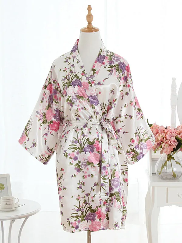 Floral Silky Satin Robe Wedding Bridal Party Bride Bridesmaid Robes for Women Dressing Gown