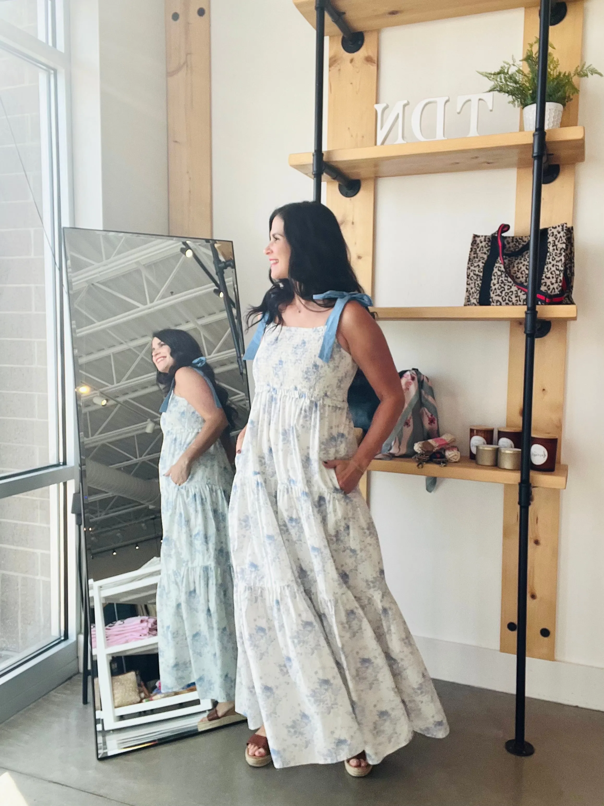 Floral Smocked Midi Dress - Blue