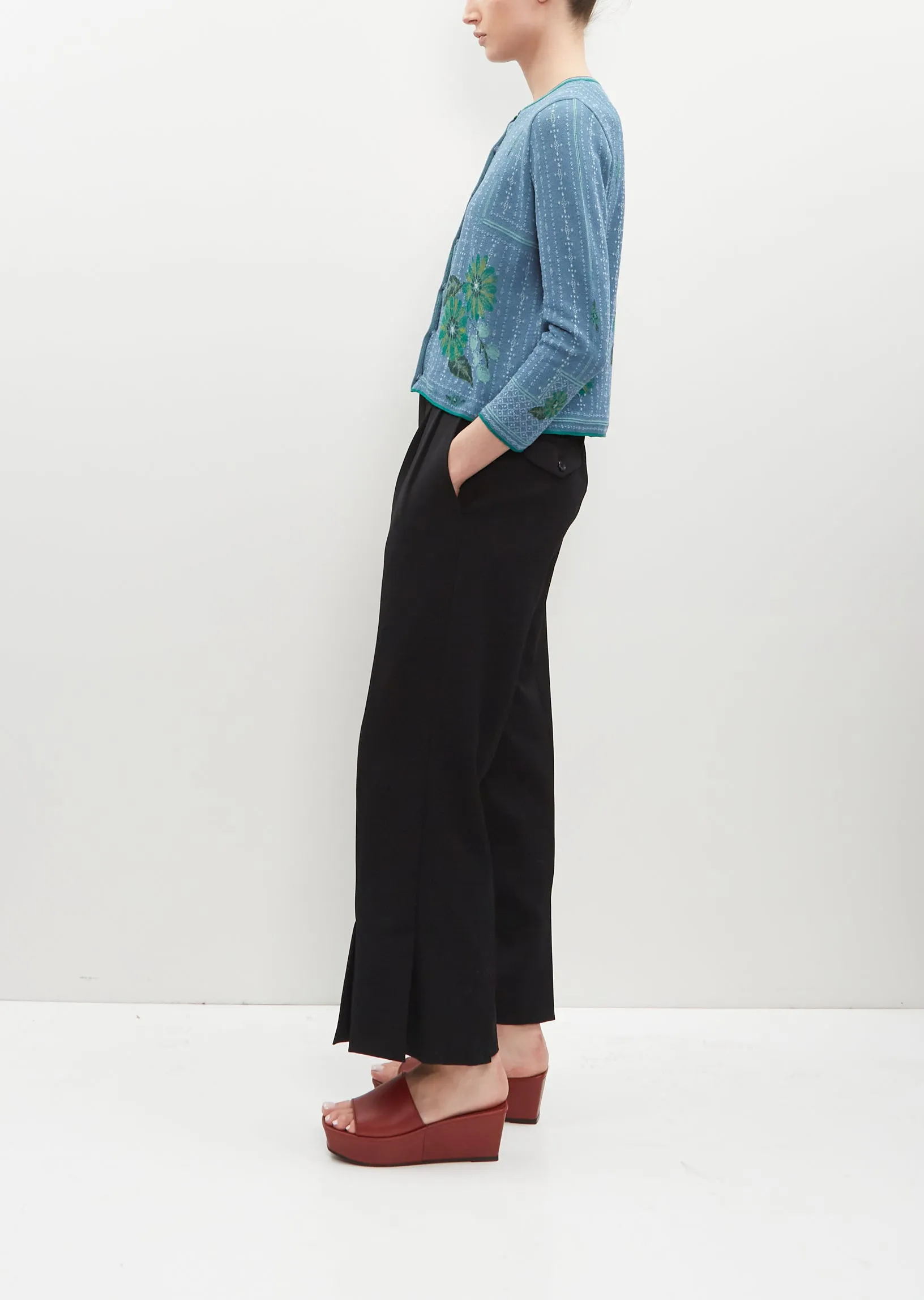 Flower Motif Knit Cardigan - Blue