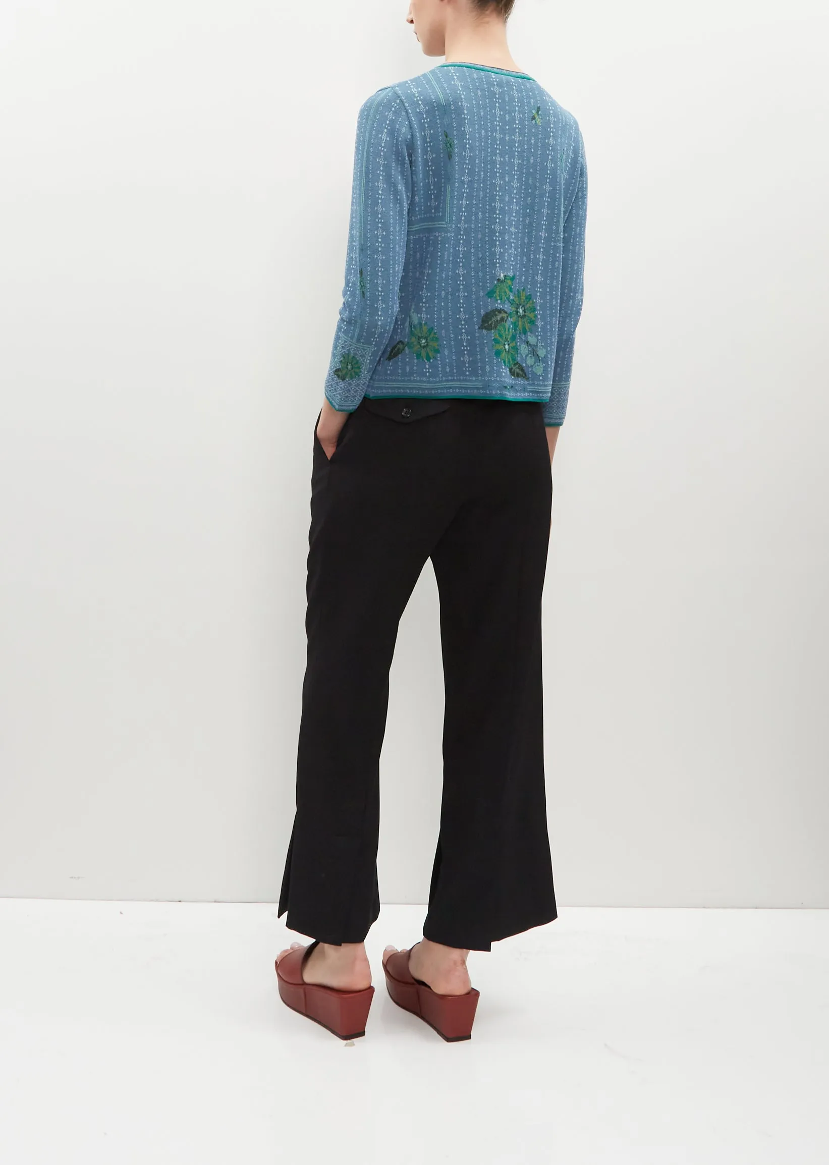 Flower Motif Knit Cardigan - Blue