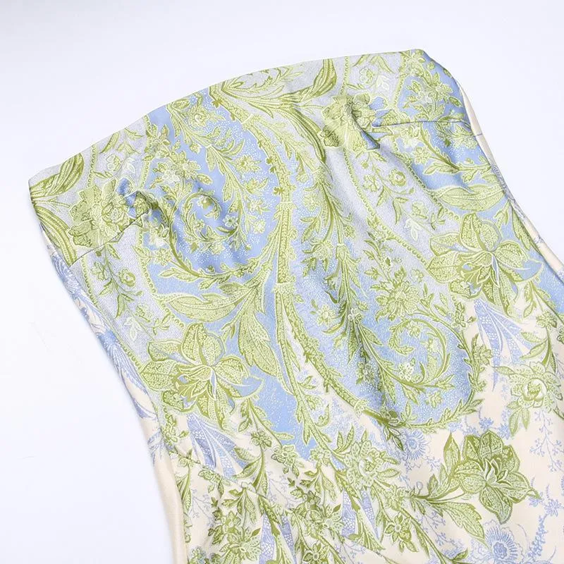 Flower print slit irregular contrast backless maxi dress fairycore Ethereal Fashion