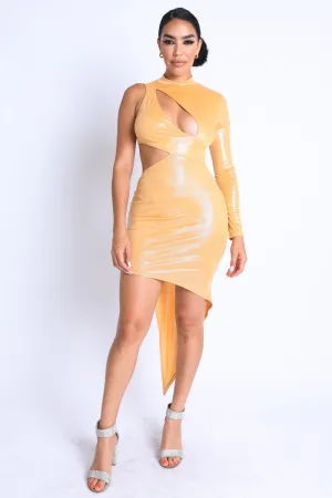 Foil Asymmetric Cut Out Dress