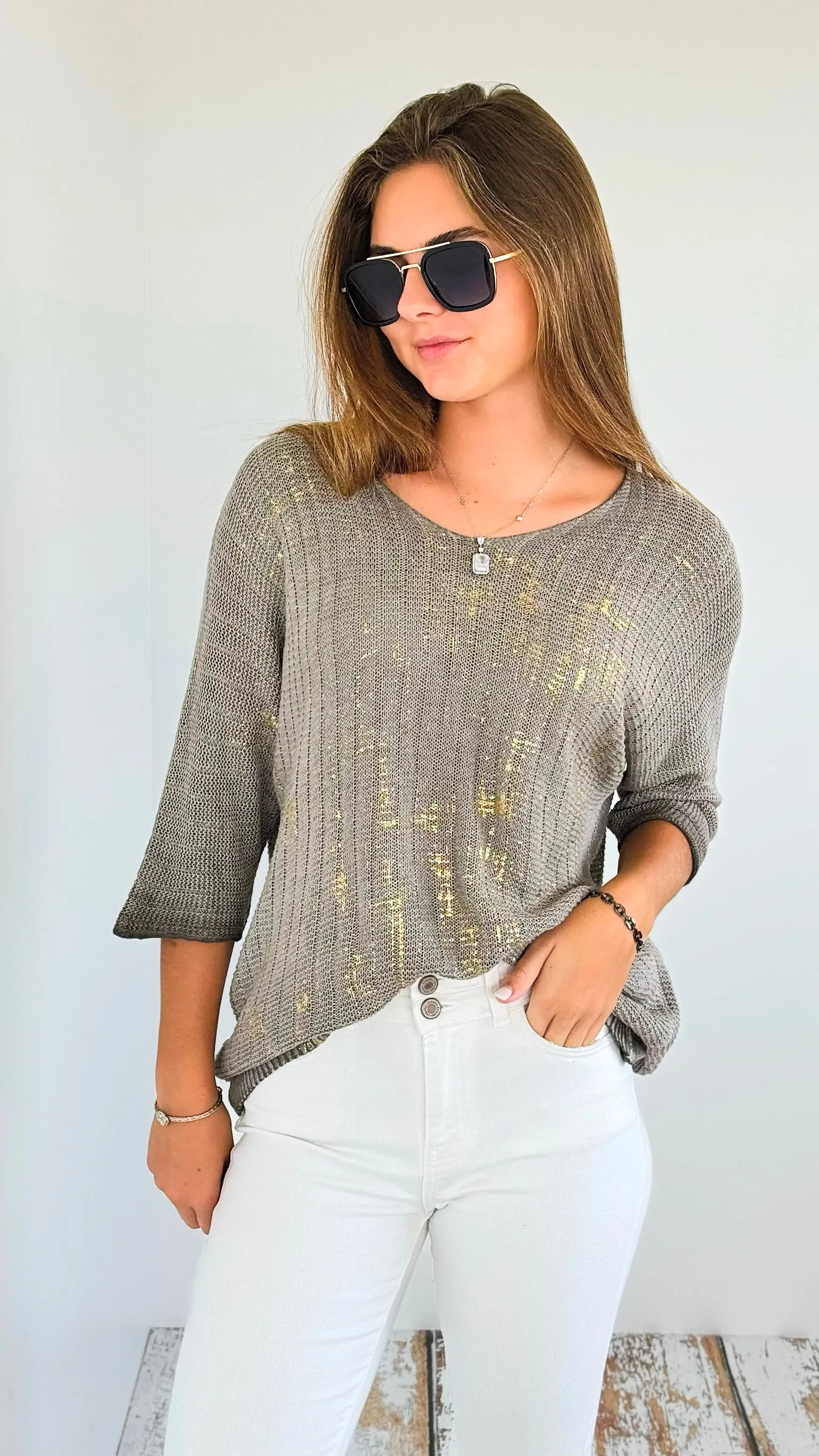 Foil Detailed Mesh Italian Knit
