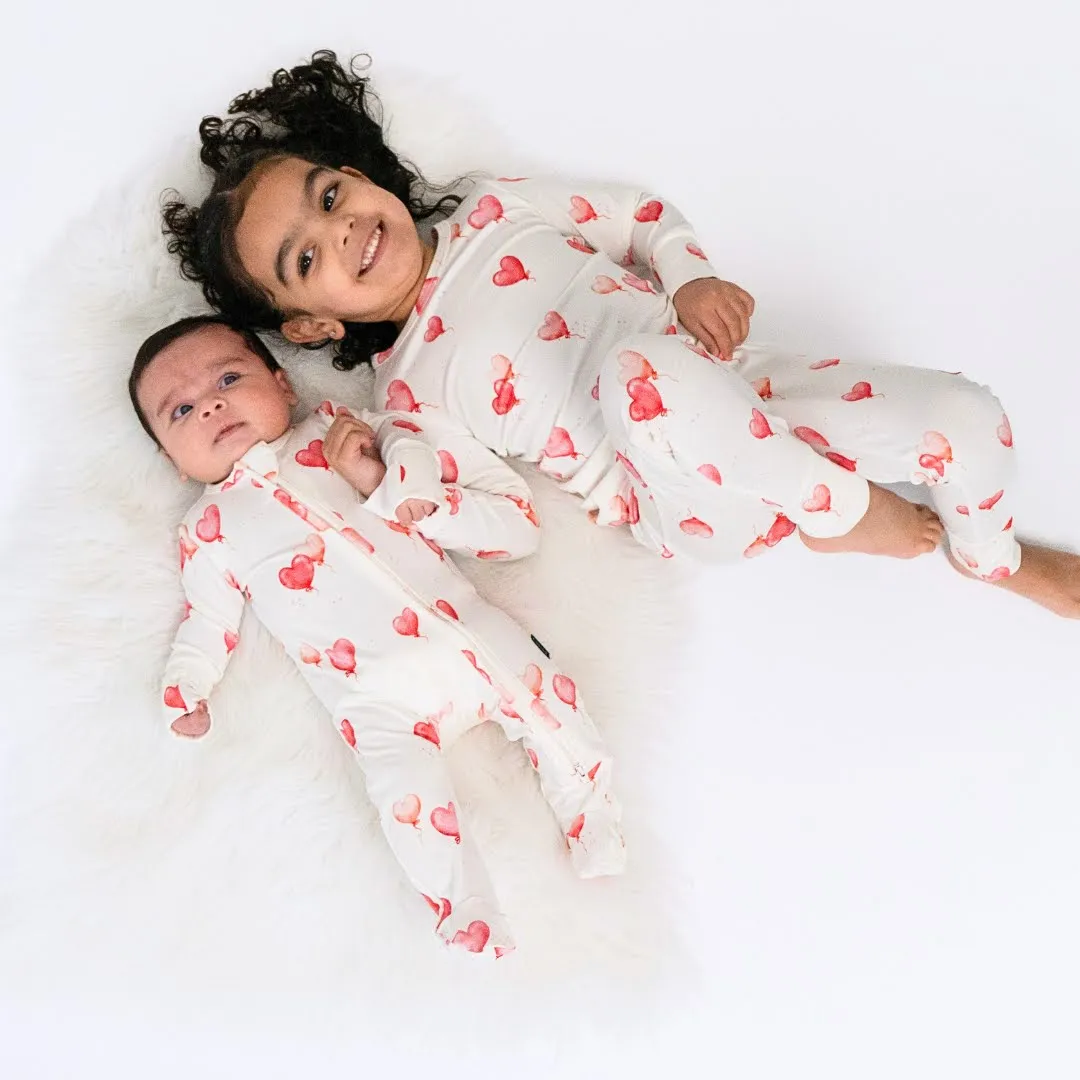 Footed Zipper Sleeper - Heart Balloons
