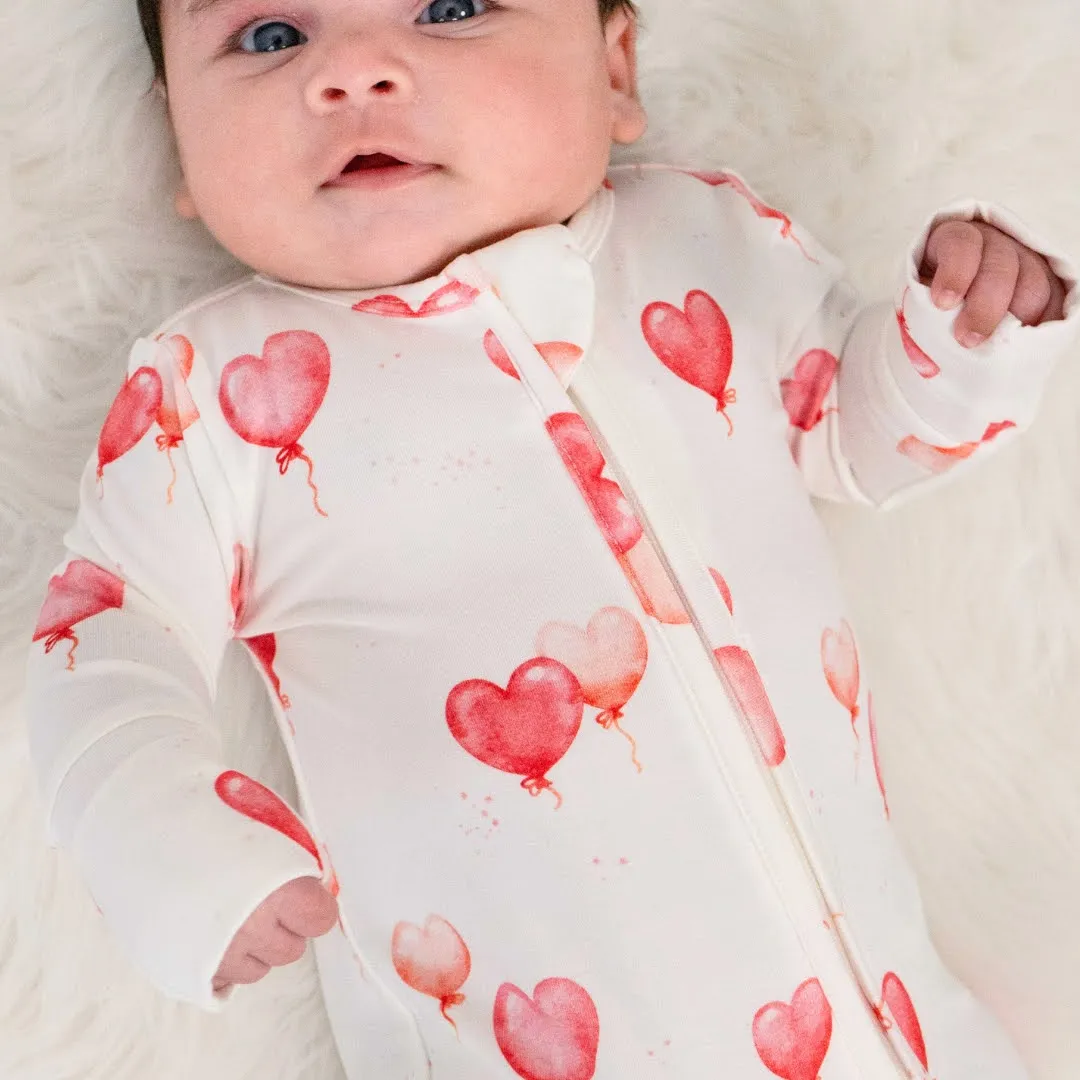 Footed Zipper Sleeper - Heart Balloons