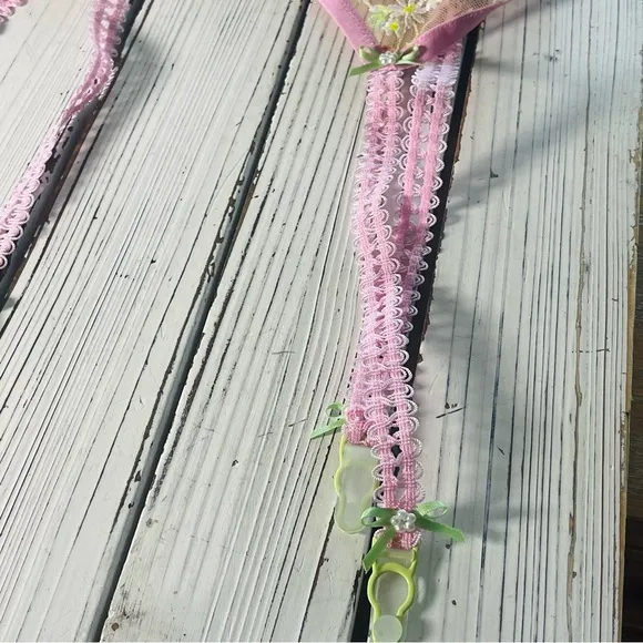 For Love &amp; Lemons Tutti Frutti Shimmer Strawberry Embroidered Garter Belt Sz S