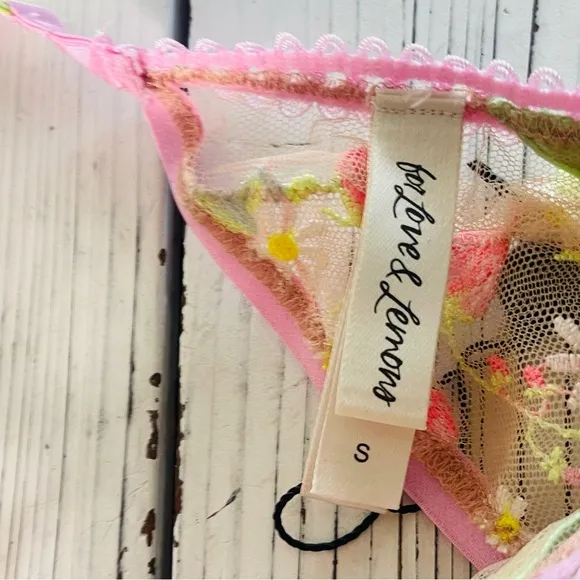 For Love &amp; Lemons Tutti Frutti Shimmer Strawberry Embroidered Garter Belt Sz S