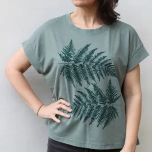 Forest Fern Leaves Rolled Cuff Muscle Tee in Deep Teal by Blackbird Supply Co.