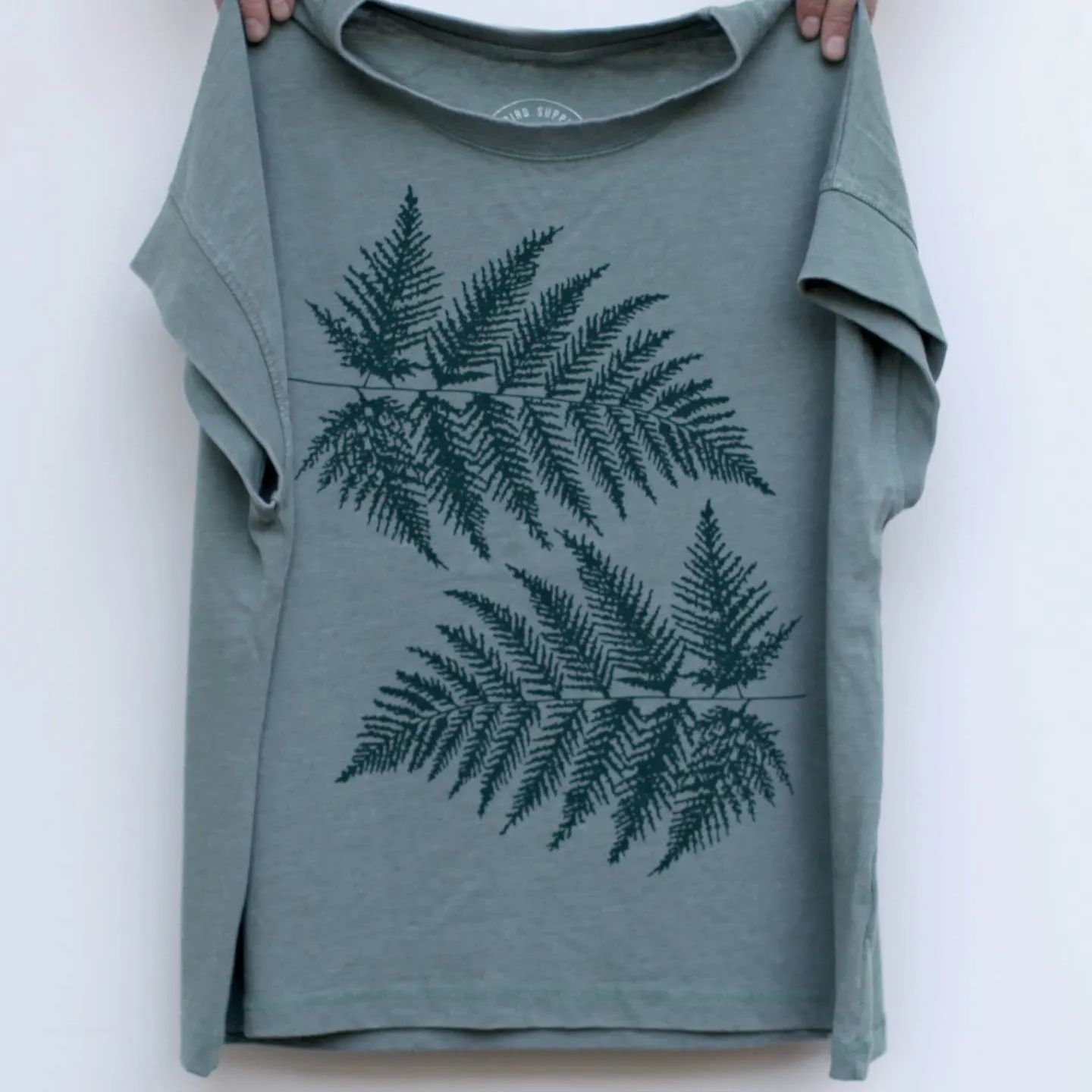 Forest Fern Leaves Rolled Cuff Muscle Tee in Deep Teal by Blackbird Supply Co.