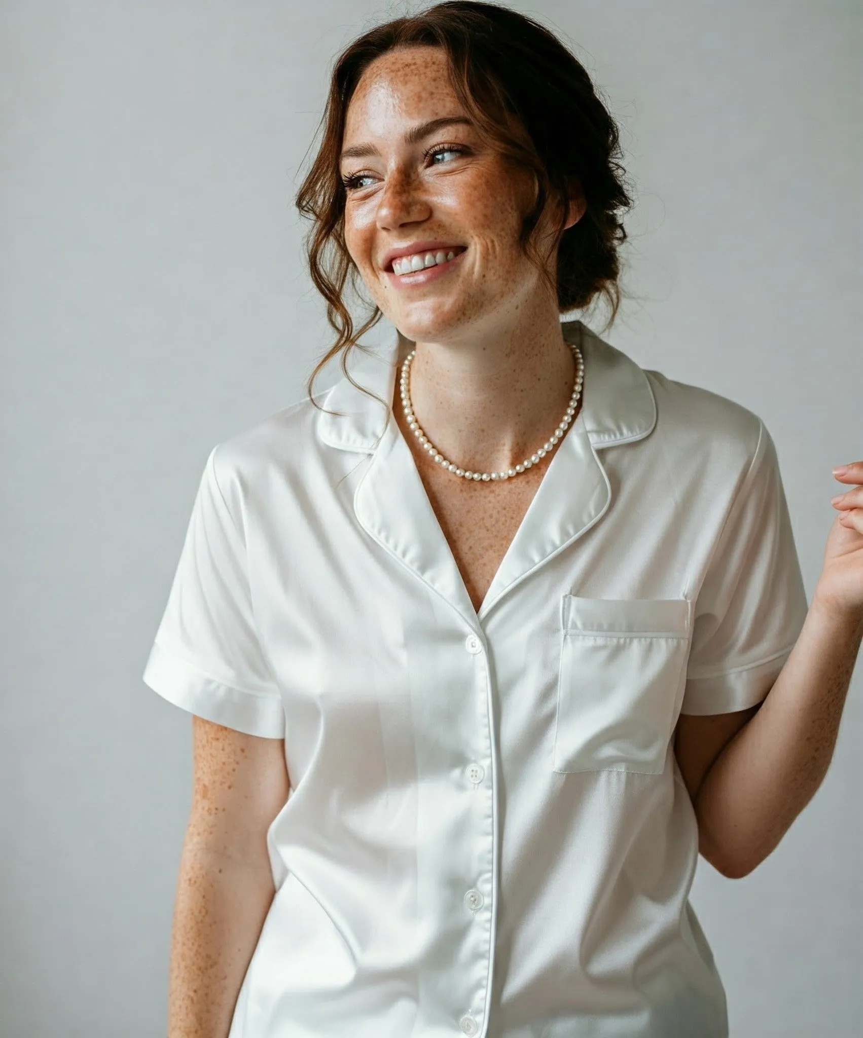 Forever Short Sleeve Satin White Pyjama set