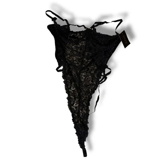 Frederick's of Hollywood Lennox Black Lace  Strappy Thong Bodysuit Sz XL NEW