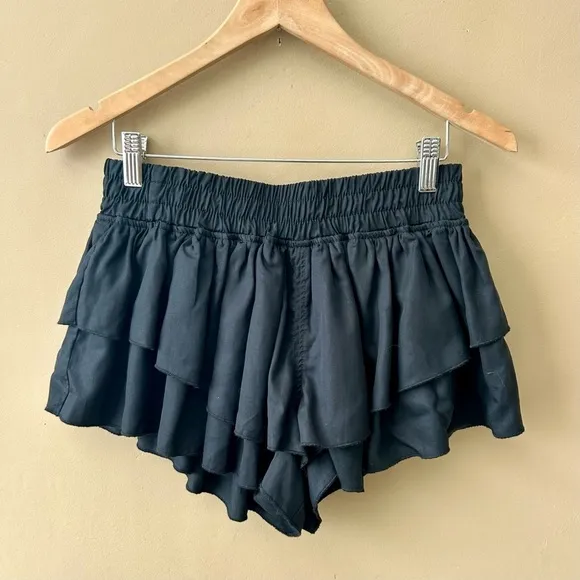 Free People Prima Shorts Black Tiered Ruffle Athletic Running Gym Size XS