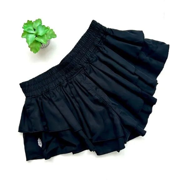 Free People Prima Shorts Black Tiered Ruffle Athletic Running Gym Size XS