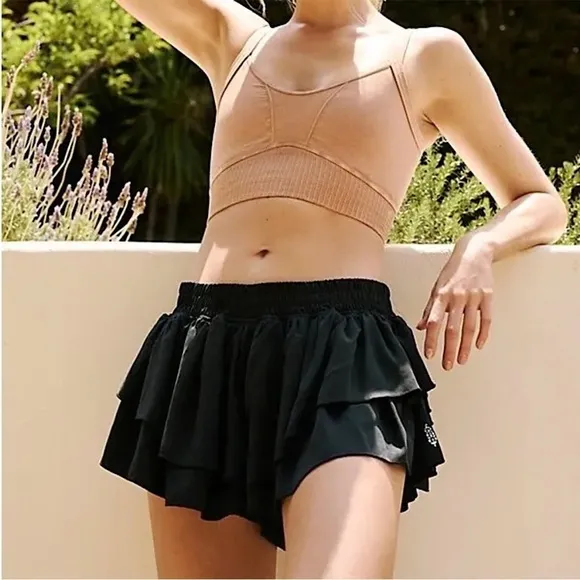Free People Prima Shorts Black Tiered Ruffle Athletic Running Gym Size XS