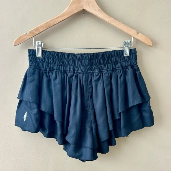 Free People Prima Shorts Black Tiered Ruffle Athletic Running Gym Size XS