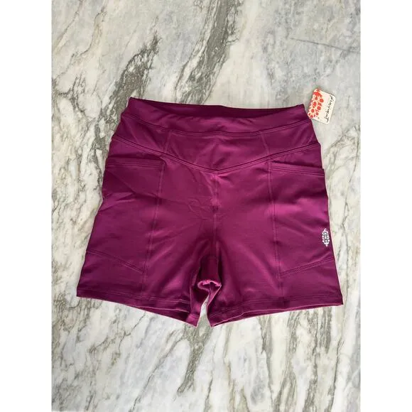 FREE PEOPLE Womens Pocket High Waisted Odessa Bike Shorts in Açaí Purple Size S