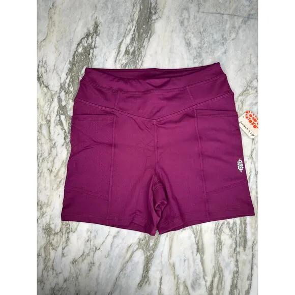 FREE PEOPLE Womens Pocket High Waisted Odessa Bike Shorts in Açaí Purple Size S
