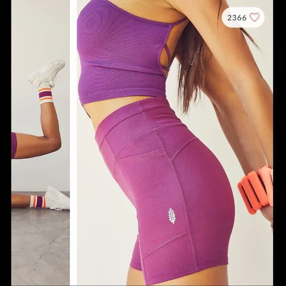 FREE PEOPLE Womens Pocket High Waisted Odessa Bike Shorts in Açaí Purple Size S