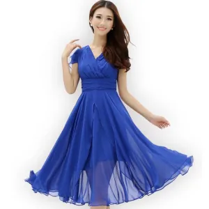Fresh New Sophisticated Casual Solid Chiffon Swing A Line Dress