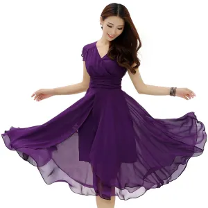 Fresh New Sophisticated Casual Solid Chiffon Swing A Line Dress