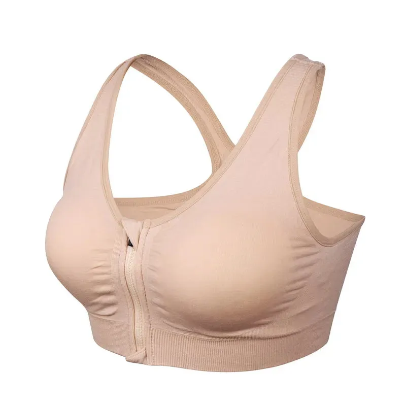 Front Zipper Sports Bra for Women - Breathable Padded Push Up Workout Top