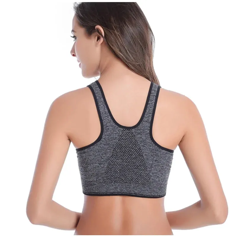 Front Zipper Sports Bra for Women - Breathable Padded Push Up Workout Top
