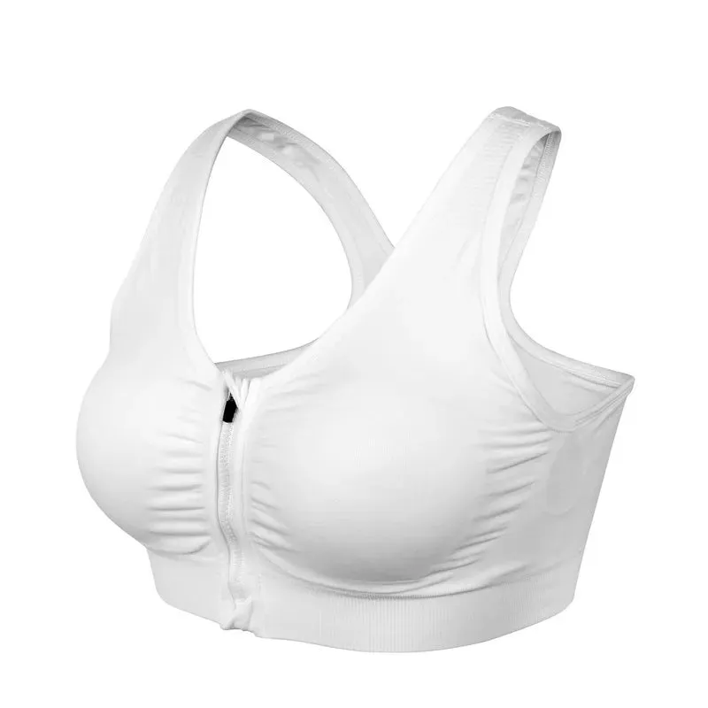 Front Zipper Sports Bra for Women - Breathable Padded Push Up Workout Top