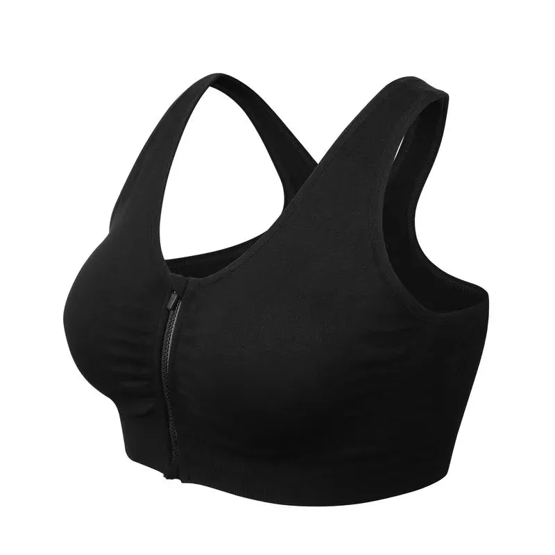 Front Zipper Sports Bra for Women - Breathable Padded Push Up Workout Top