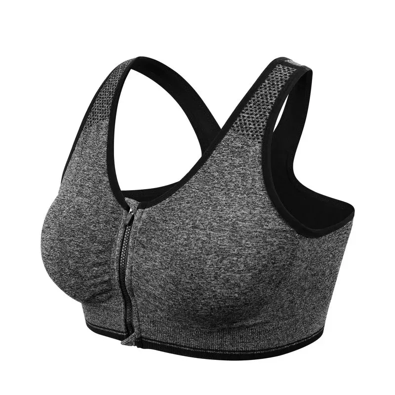 Front Zipper Sports Bra for Women - Breathable Padded Push Up Workout Top
