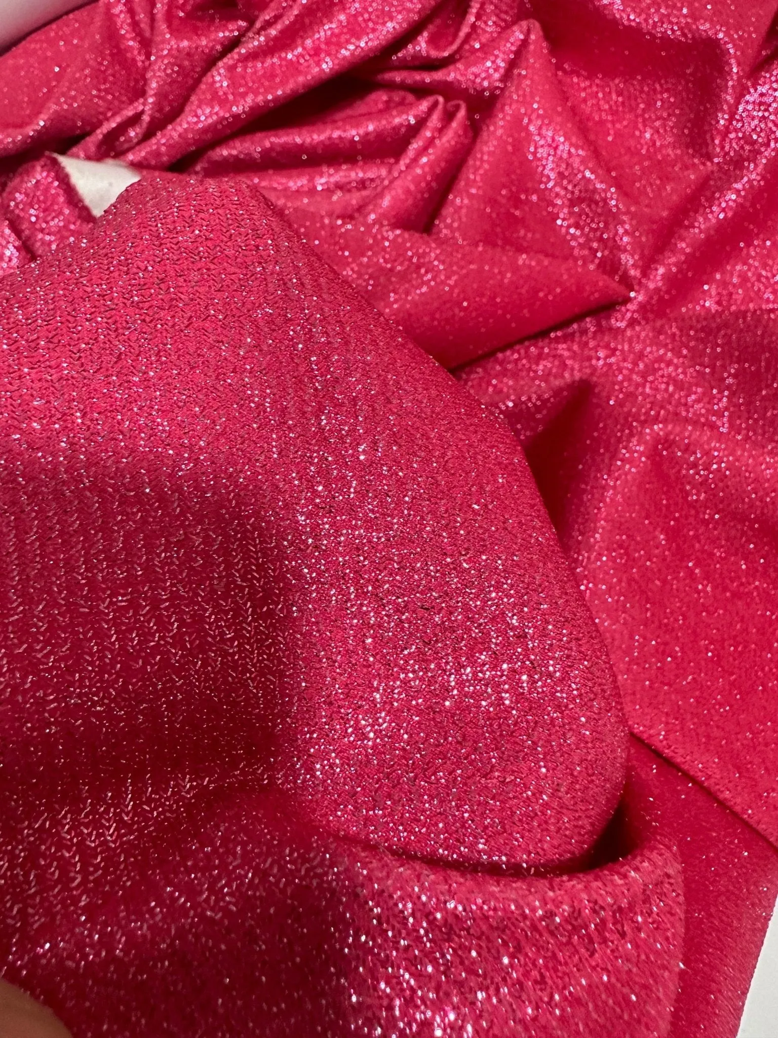 Fuchsia Glitter Lurex Fabric - 4-Way Stretch Barbie Color