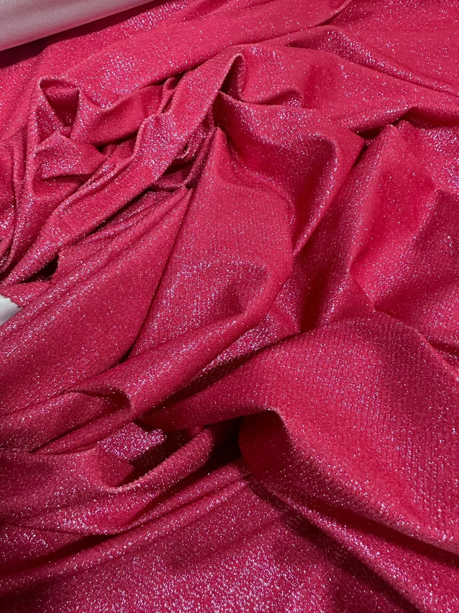 Fuchsia Glitter Lurex Fabric - 4-Way Stretch Barbie Color