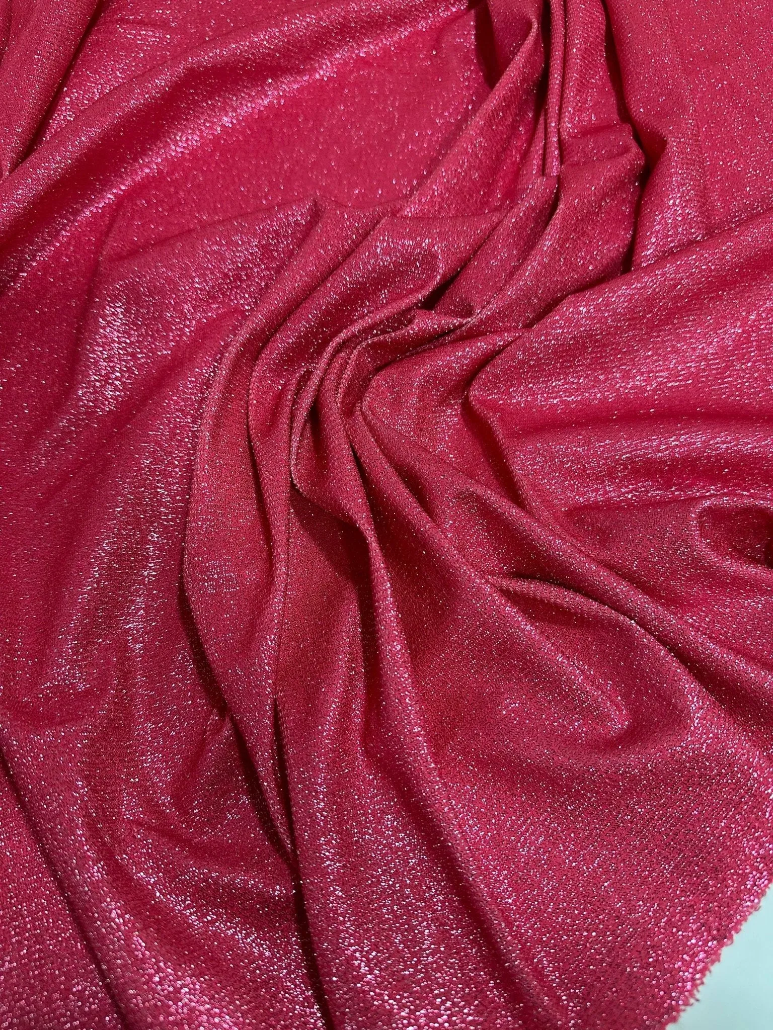 Fuchsia Glitter Lurex Fabric - 4-Way Stretch Barbie Color