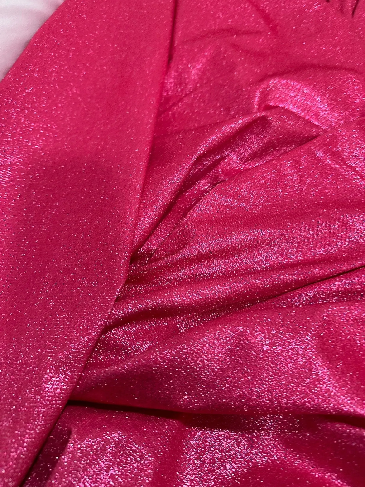 Fuchsia Glitter Lurex Fabric - 4-Way Stretch Barbie Color