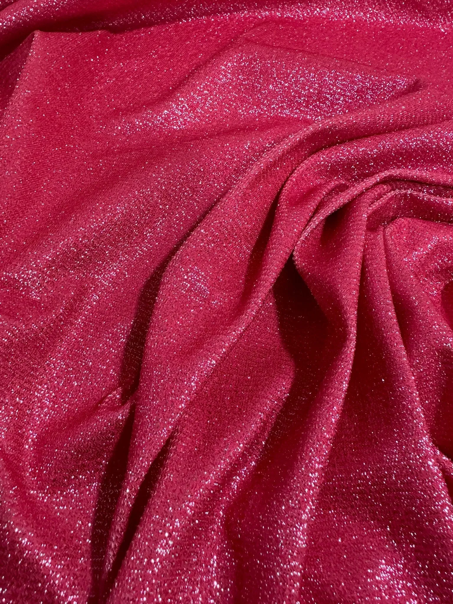 Fuchsia Glitter Lurex Fabric - 4-Way Stretch Barbie Color
