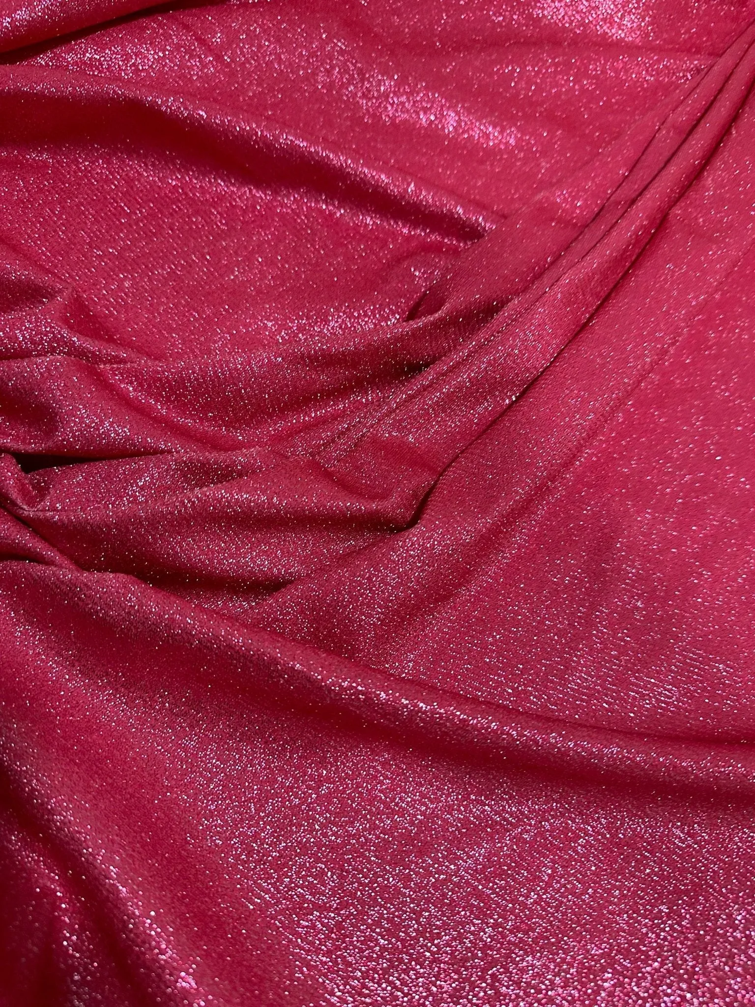 Fuchsia Glitter Lurex Fabric - 4-Way Stretch Barbie Color