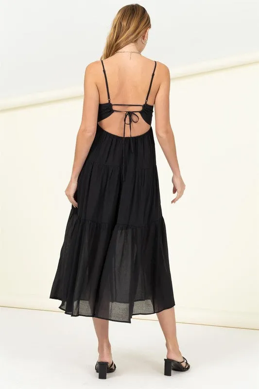 FULL HEART SMOCKED CUTOUT MIDI DRESS