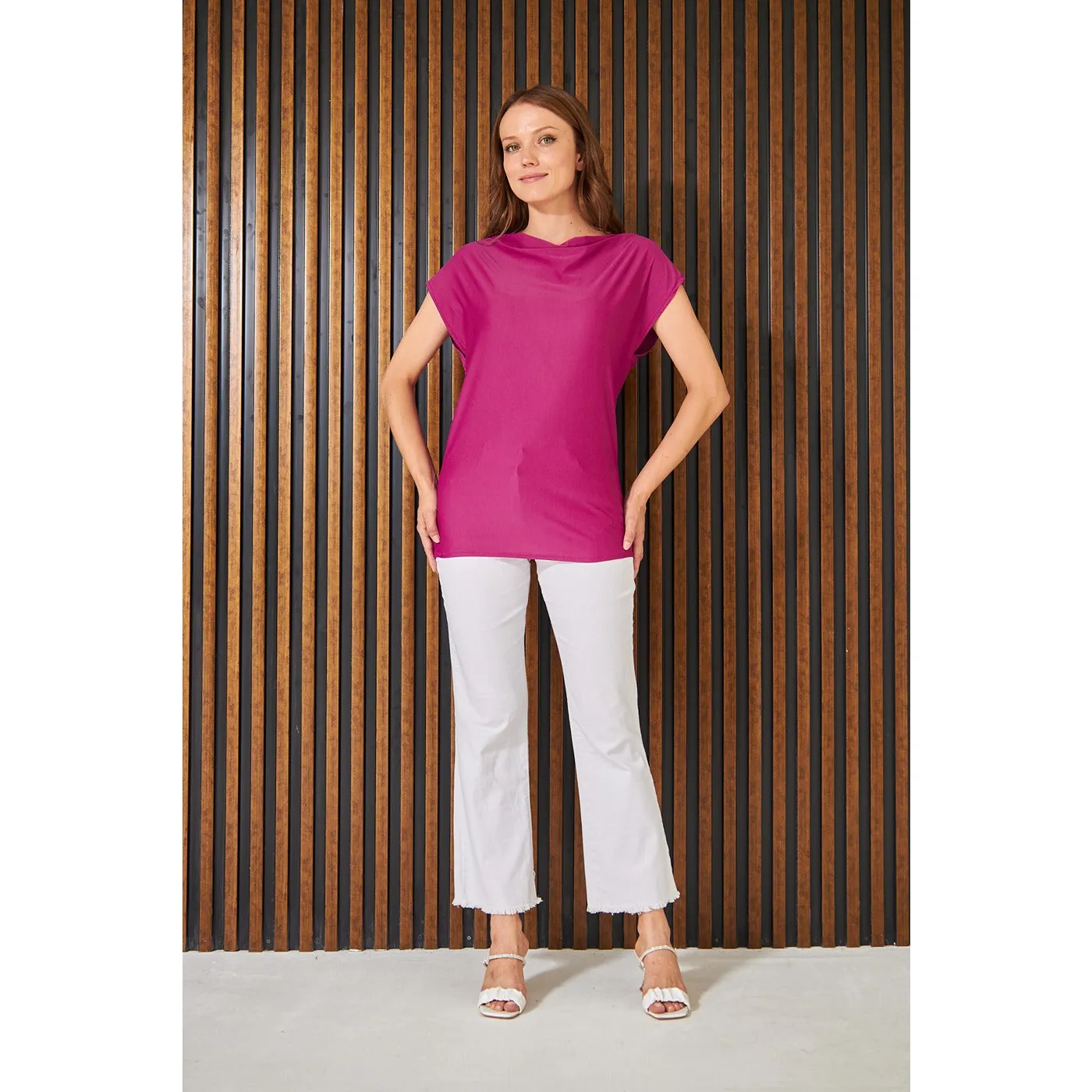 Fuscia Cowl Neck Top