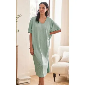 GARNET HILL Oasis Knit Cocoon Gown XL Moss Green Relaxed Nightgown Pajama NEW