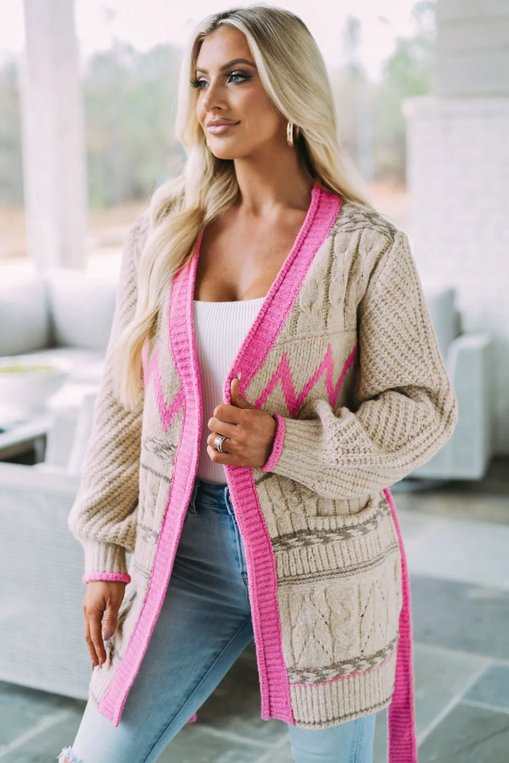 Geometric Cable Knit Cardigan