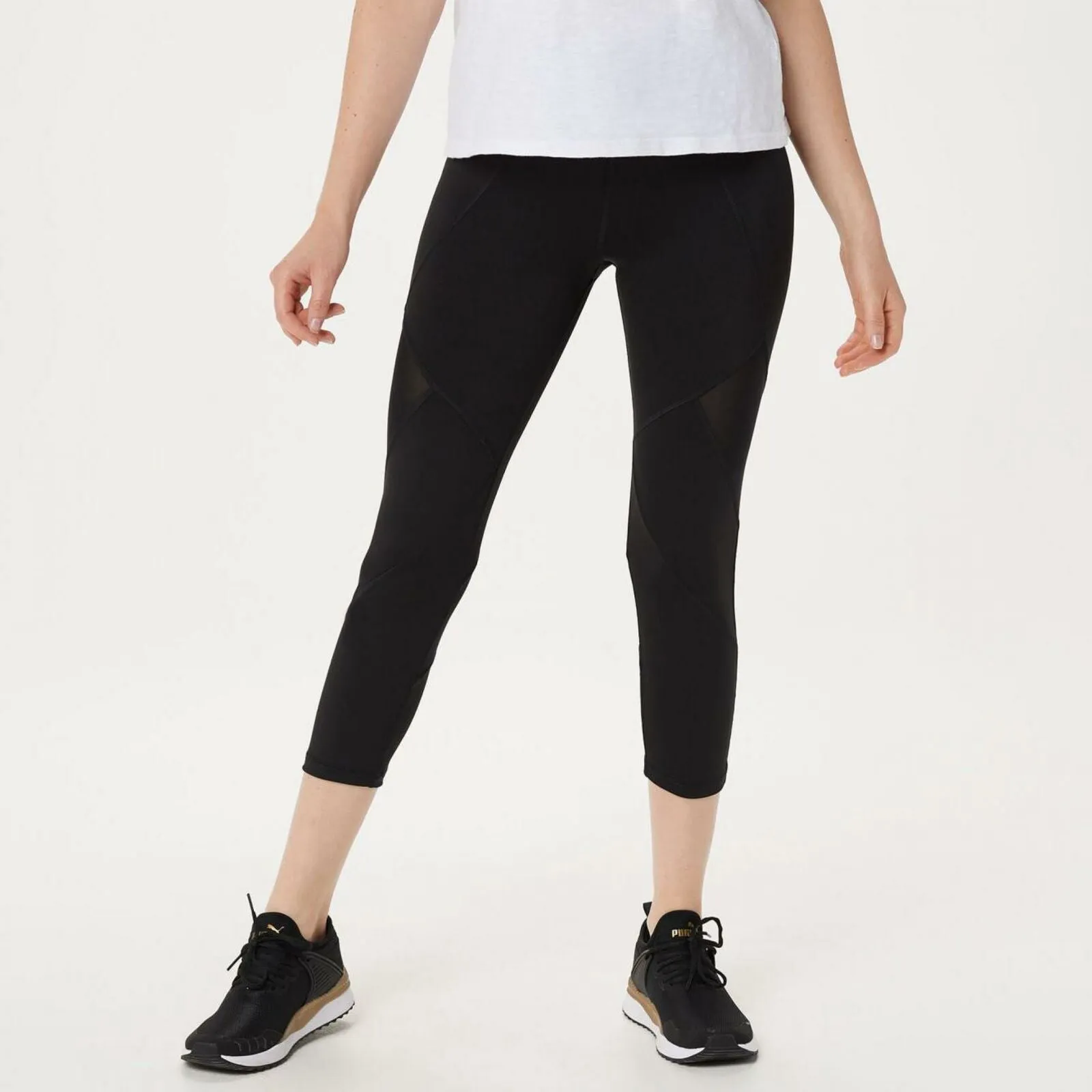 G.I.L.I. Flat Seam Cropped Leggings With Mesh Inserts Noir Black Medium