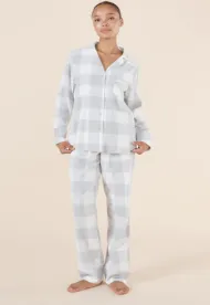 Gingerlilly Emery Buffalo Check Cotton PJ Set - Grey