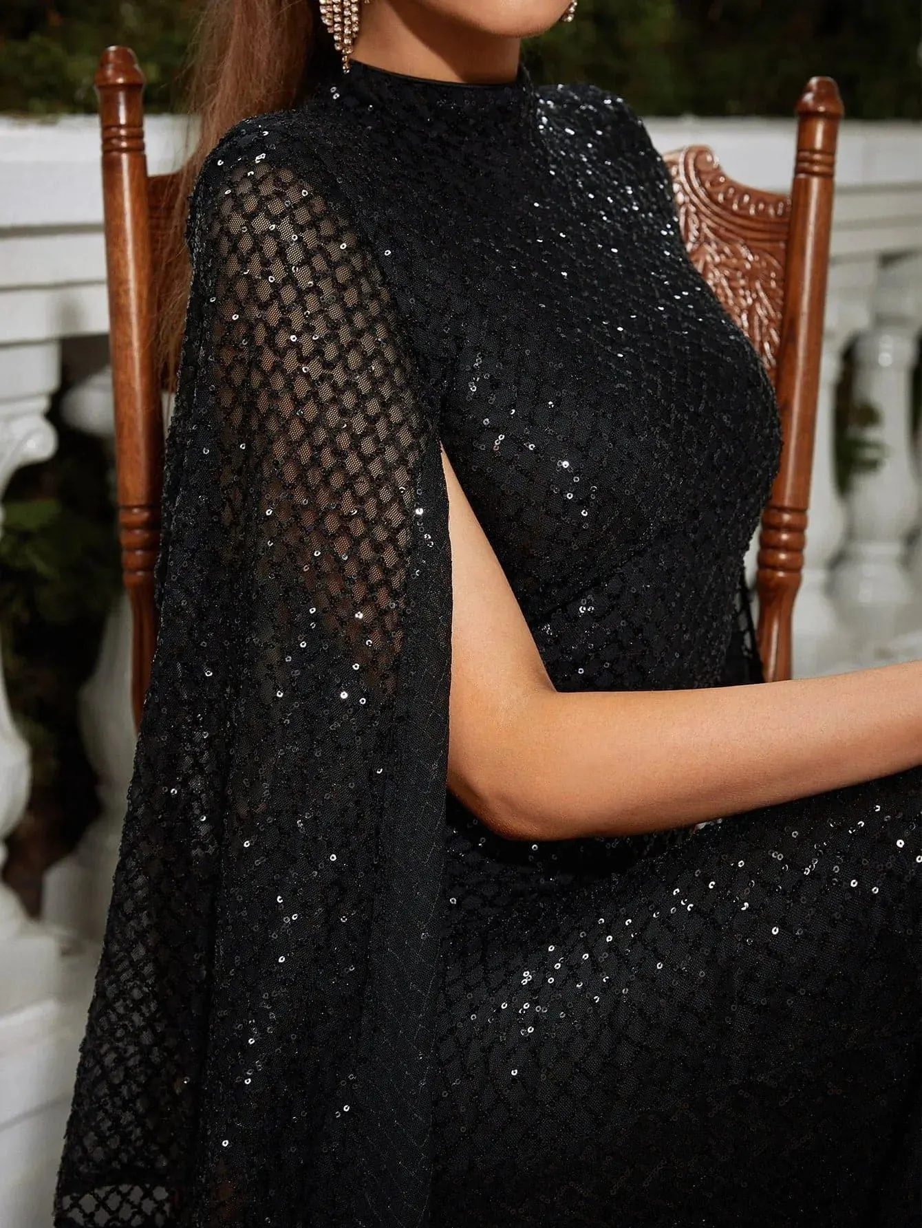 Glitter Bell Sleeve Mermaid Dress XJ1263