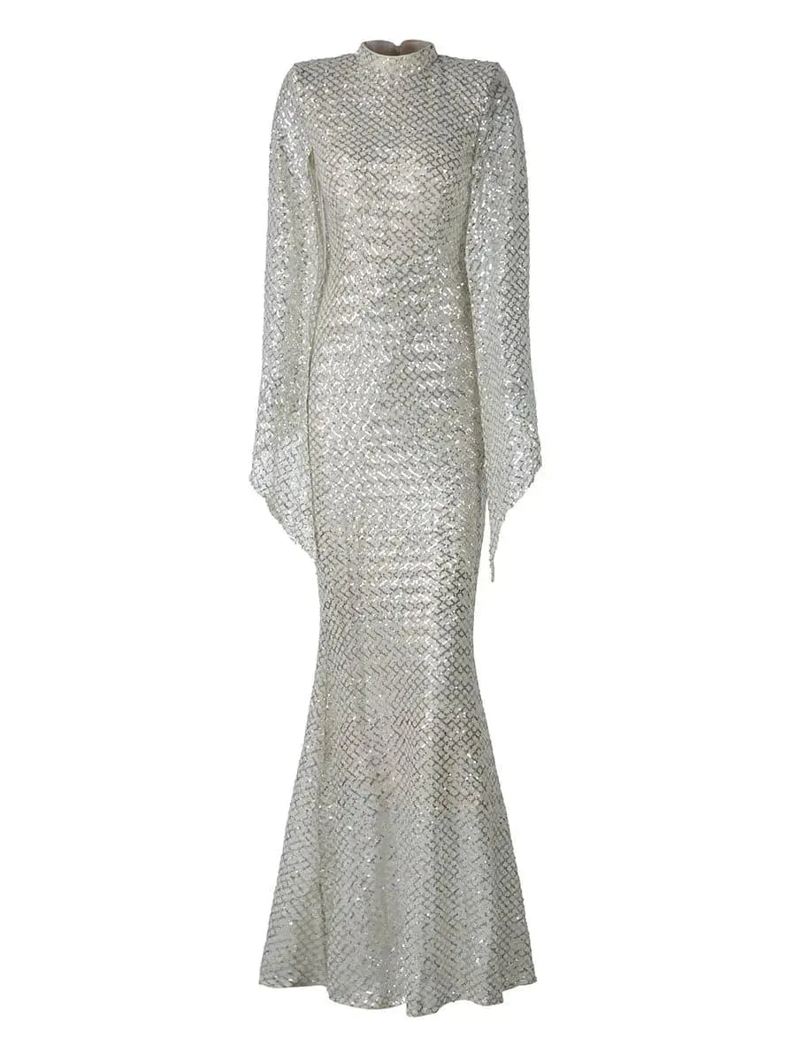 Glitter Bell Sleeve Mermaid Dress XJ1263