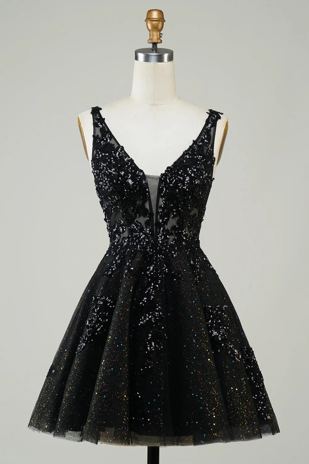Glitter Orange A Line V Neck Sequins Short Homecoming Dress